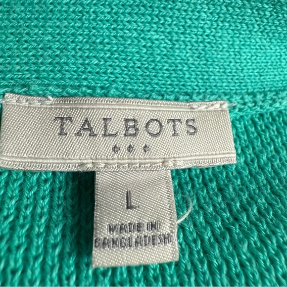 Talbots Women’s Long Cardigan Size L Green Open Front Duster Minimalist Office - Picture 9 of 11